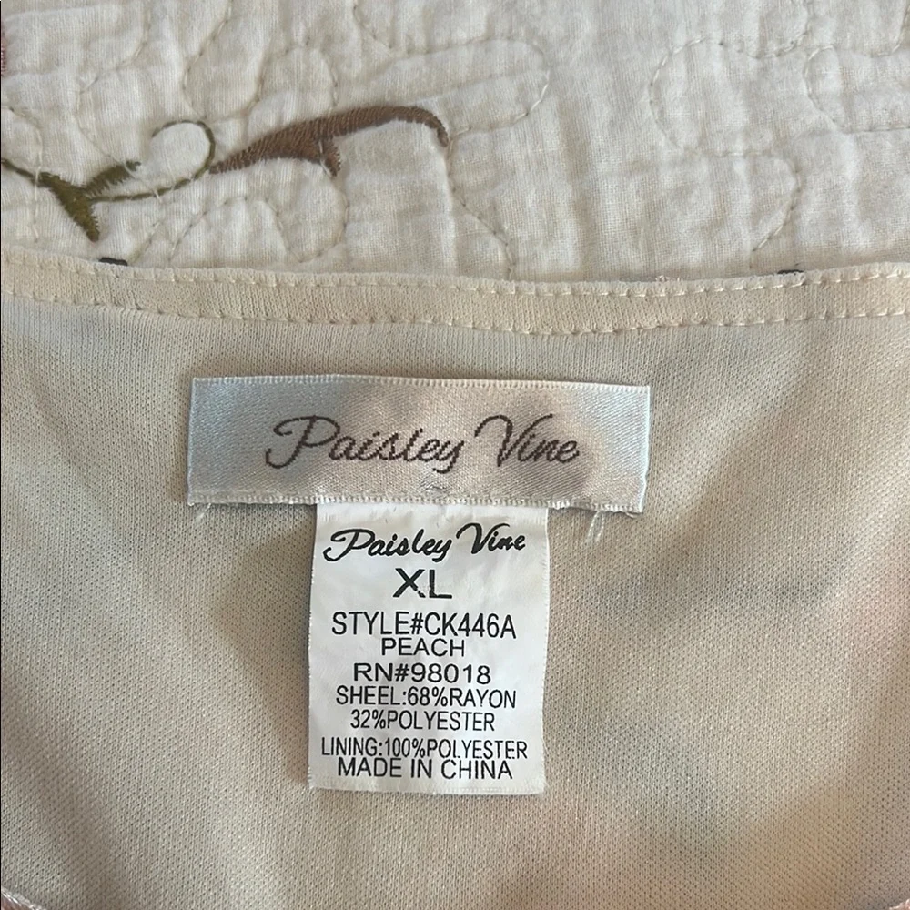 Peach Floral Embroidered Cream Dress - Picture 7 of 7